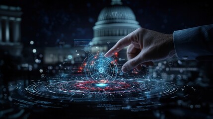 Obraz premium Futuristic digital governance innovative technology interactions in urban environments at capitol hill