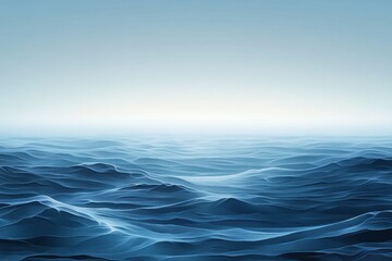 Fototapeta premium Serene blue ocean waves under a soft, gradient sky at twilight, creating a calming and tranquil atmosphere.