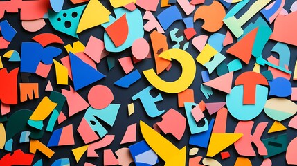 Playful abstract stickers in vivid colors scattered randomly