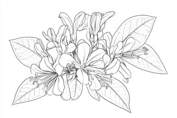 Intricate line art of blooming flowers with detailed leaves, showcasing nature's beauty in a delicate design.