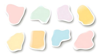 Minimalist pastel-colored stickers with soft shadows on a white background