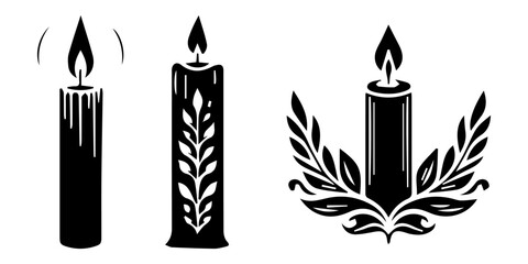 set of candles, Melting candle line art silhouette vector illustration on a white background, Candle icon set, candle black silhouette icon, Candle vector icon set black filled and outlined style.