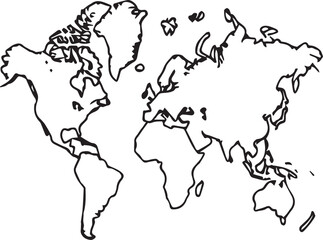Silhouette world map vector-art illustration with a white background. 