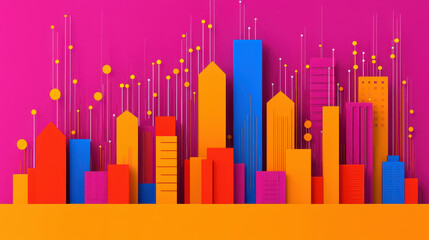 Colorful abstract cityscape with vibrant geometric buildings