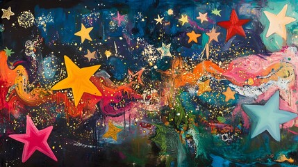 Colorful banner featuring whimsical stars and sparkling highlights