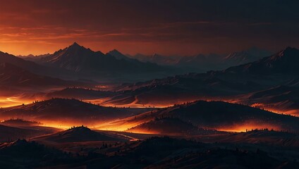 Naklejka premium Abstract digital landscape in glowing tones.