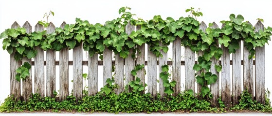 Close-up View of Weathered Fence with Ivy Growth Variations