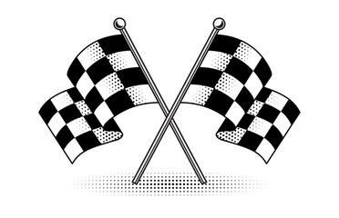 A set of two checkered crossing black and white flags