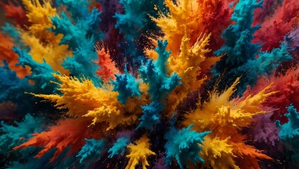 Abstract explosion of colors and textures evoking chaos.