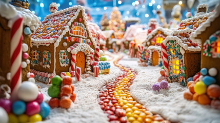 Whimsical Gingerbread Village with Colorful Treats