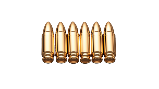 Gold Bullets Arrangement on Transparent Background for Visual Impact