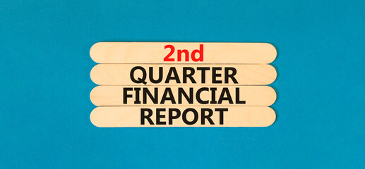 2nd quarter financial report symbol. Concept words 2nd quarter financial report on beautiful wooden sticks. Beautiful blue background. Business 2nd quarter financial report concept. Copy space.