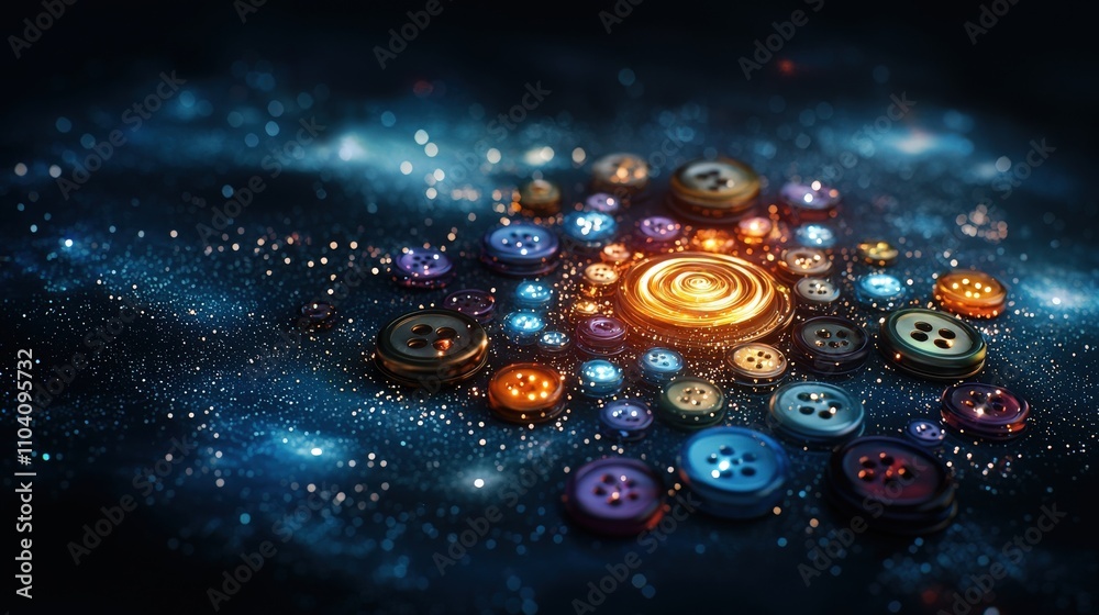 Aufkleber Cosmic spiral of colorful buttons space abstract art digital universe close-up creativity and design inspiration