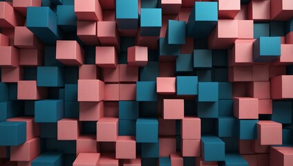 Abstract geometric pattern with blue and pink cubes.