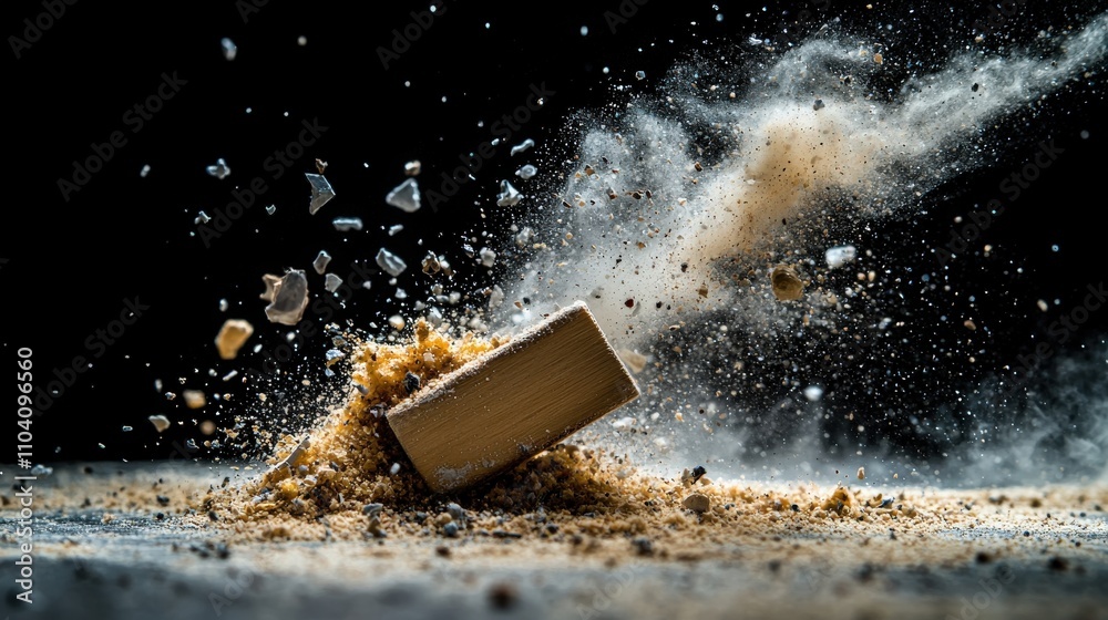Poster eraser in motion creating dust trails studio environment still life photography artistic conceptual 