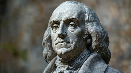 Ben Franklin Head Sculpture in Historical Building with Stone Bust