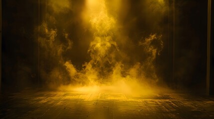 Naklejka premium Yellow Smoke Filled Room With Wooden Floor