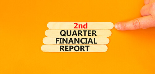 2nd quarter financial report symbol. Concept words 2nd quarter financial report on beautiful wooden sticks. Beautiful orange background. Business 2nd quarter financial report concept. Copy space.