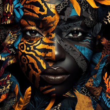 Dynamic face with bold tiger motif and textures