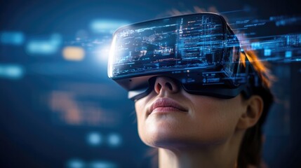 Futuristic VR glasses. Glowing light beams radiating from VR glasses, person immersed in a virtual world, futuristic concept