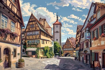 Obraz premium Charming Rothenburg ob der Tauber: A Geometric Perspective