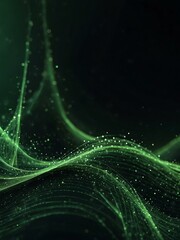Abstract green particle wave background.