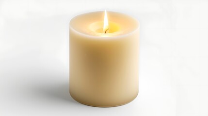 Soft Flickering Candle Burning on a Clean White Background, Creating a Serene Atmosphere of Calm and Tranquility