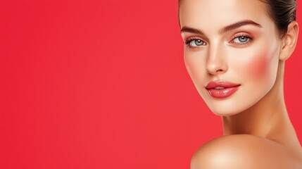 beautiful woman with a flawless complexion and skin, portrait isolated on a pastel background, concept represents the concept of beauty for cosmetic advertising, for clinic and cosmetology service