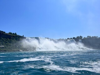 Horseshoe Falls at Niagara Falls on a Sunny Day with Mist Rising