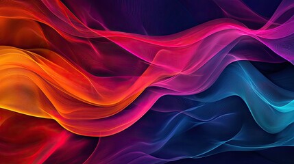 Fototapeta premium A vibrant abstract wave pattern with fluid colors ranging from deep blue to fiery orange, creating a visually captivating gradient effect.