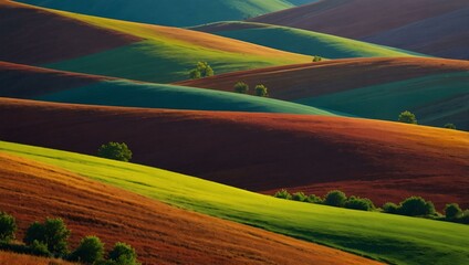 Obraz premium Abstract landscape with colorful hills and valleys.