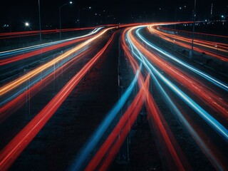 Abstract light trails in blue and red.