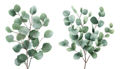 Obraz premium Lush Eucalyptus Branches with Soft Green Leaves and Natural Texture, cutout, isolated on white background