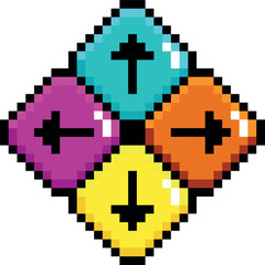 A colorful pixelated square with four different colored squares