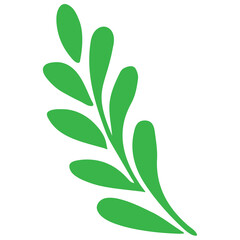 Stylized green leaf with multiple leaves arranged in a curved pattern, resembling a small branch.
