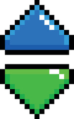 Fototapeta premium Two blue and green buttons are displayed in a pixelated style