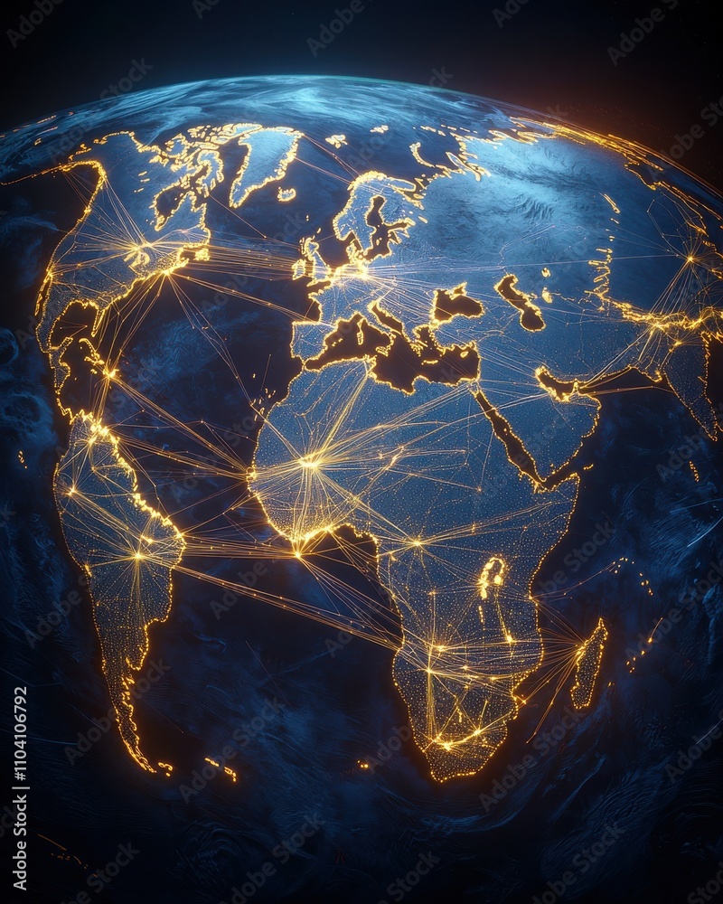 Poster global connectivity network mapping of earth digital visualization technology satellite view future 