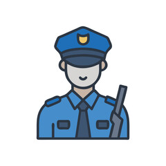 Vector Illustration of Police Officer, Police icon, Security Guard symbol, Uniformed Officer design on a white background, Police Officer sign