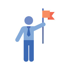 Vector Illustration of Leadership, Leader with Flag icon, Person holding flag symbol, Flag Bearer symbol design on a white background, Achievement Icon, Success Symbol