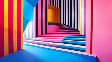 Obraz premium Retro-themed advertising design with bold stripes and vivid neon tones