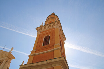 The Bell Tower of The Basilica of Saint-Michael the Archangel in Menton, France.