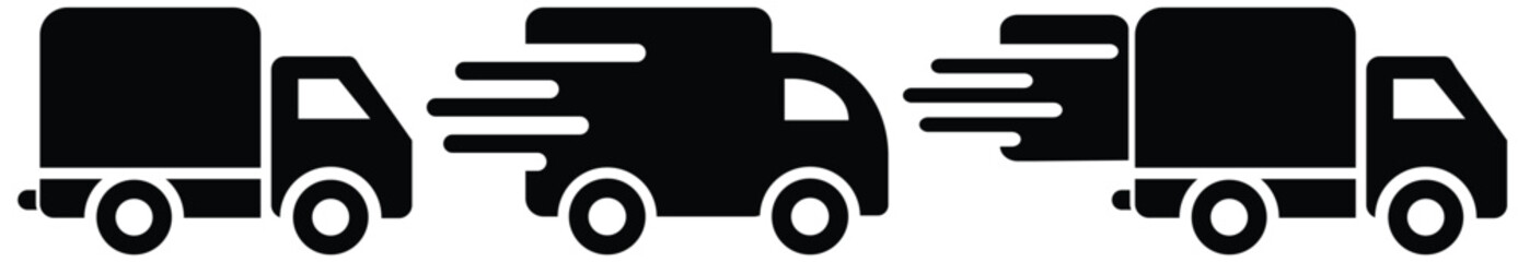 Delivery Truck icon set. Express delivery trucks icons. Fast shipping truck. Logistic trucking sign. Vector illustration.