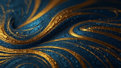 Abstract swirling patterns in blue and gold, ideal for luxury designs.