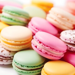 Obraz premium Colorful macarons stack isolated on white background, a delightful French pastry assortment