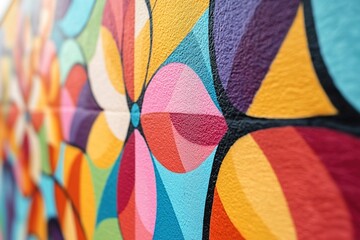 Fototapeta premium Colorful geometric mural with vibrant abstract shapes