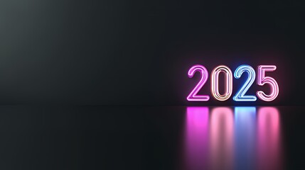 Neon numbers "2025" glowing against a dark background, suggesting a futuristic theme.