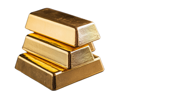 Gold Bars Stacked on Transparent Background for Elegant Presentation