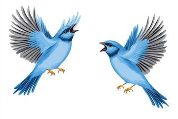 Obraz premium A flat design of a blue bird in flight, drawn with clean lines and soft pastel colors