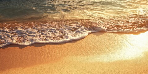 Sunset hues on ocean waves caressing sandy shore