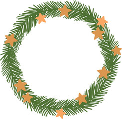 A wreath with green leaves and yellow stars